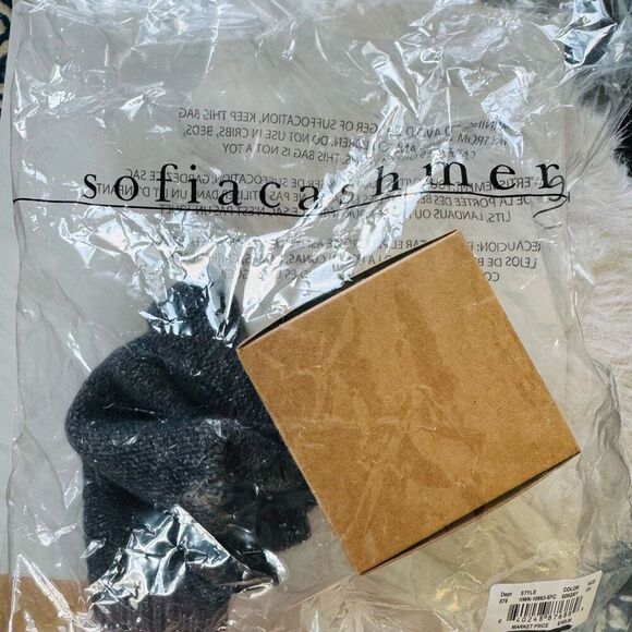 Sofia Cashmere Sequin 100% Cashmere Beanie with Faux Fur Pompom Gray/Black, NWT - Picture 5 of 14